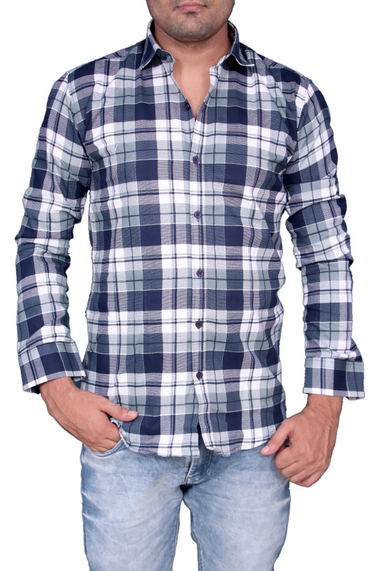 Hunter men's white blue checks shirts A6