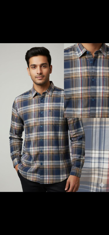 Hunter navy brown check shirt C2
