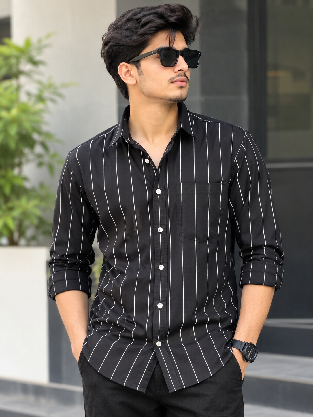 Hunter man's Dark black colour line shirt