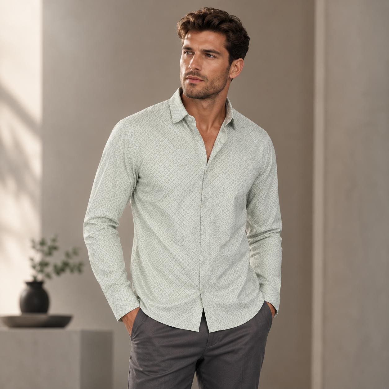 Hunter Men's lite gray colour printed shirt21