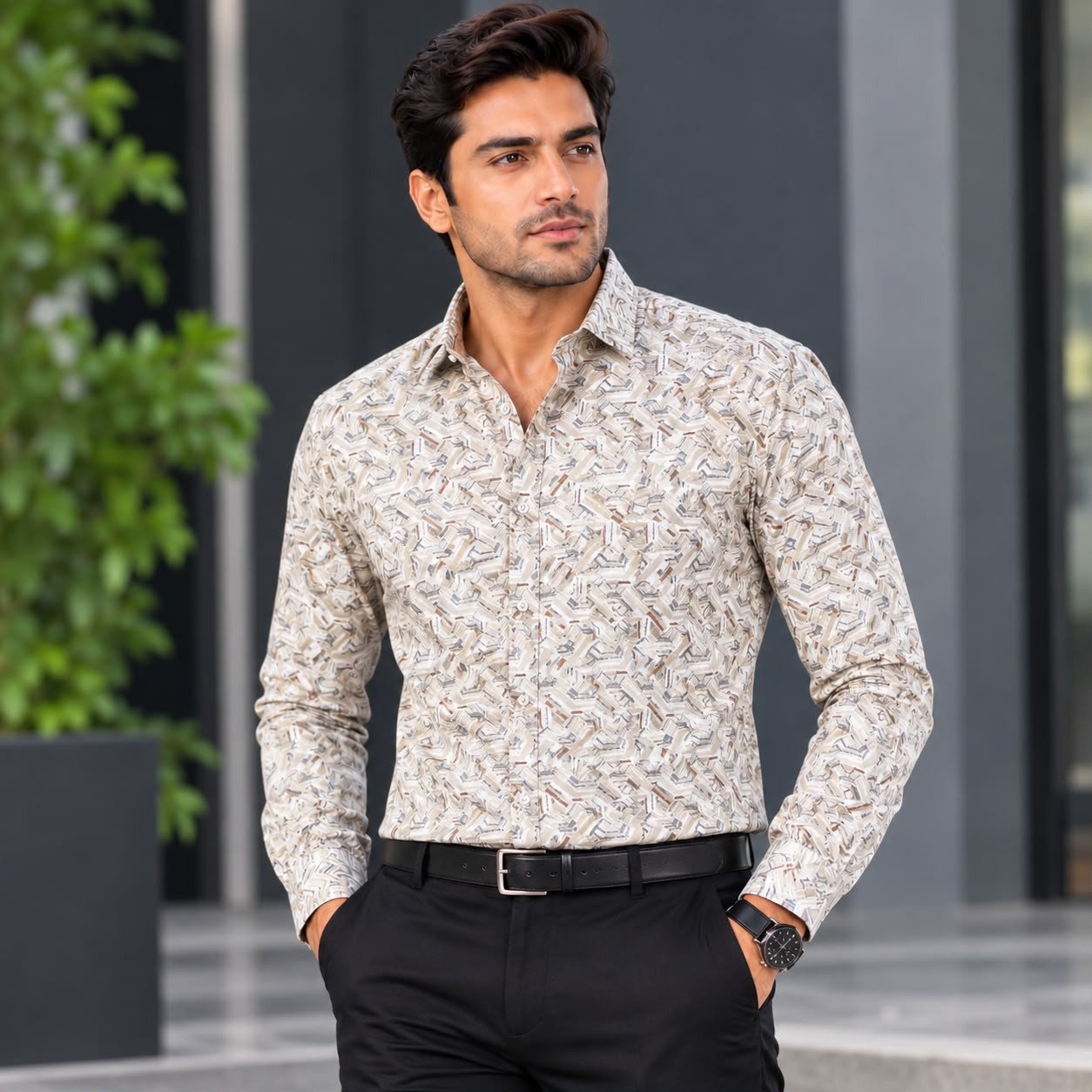 Hunter Men's white printed shirt 02