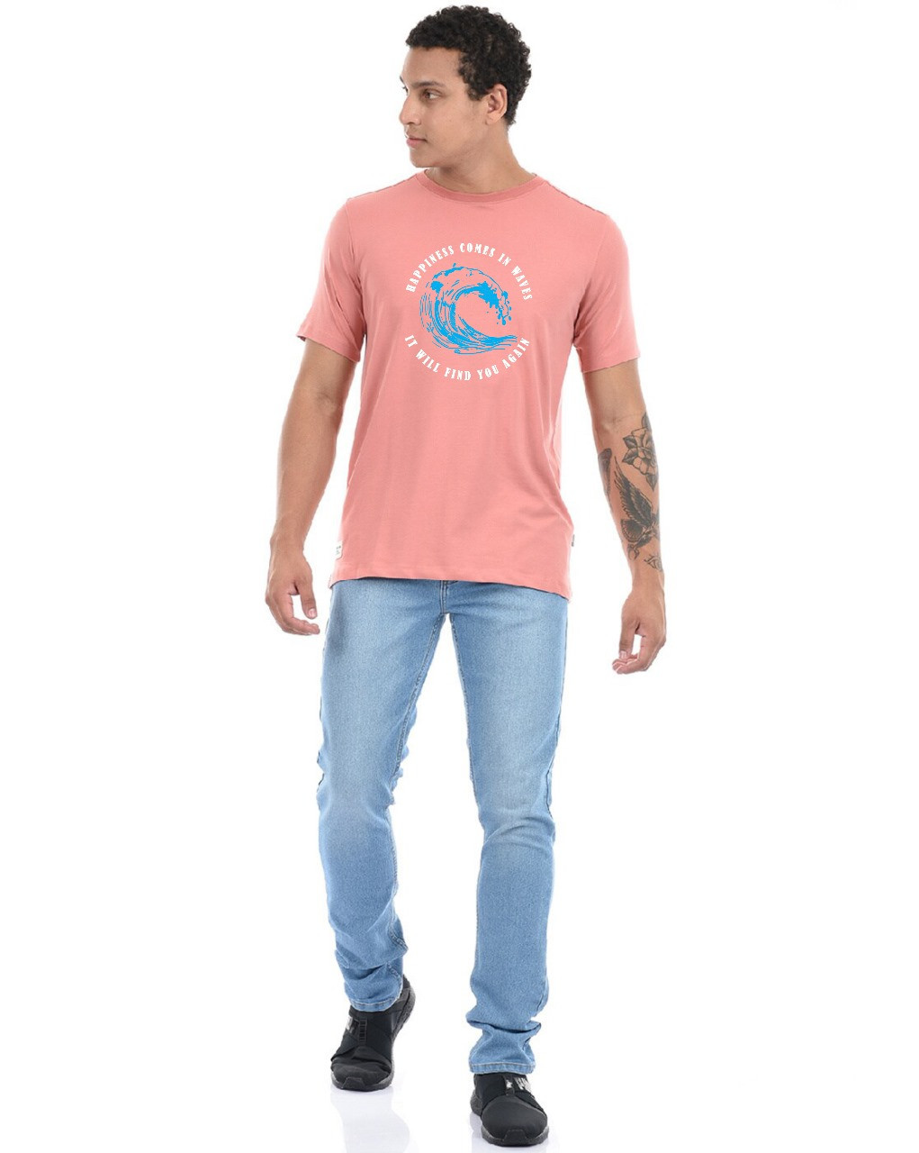 Hunter Man's pink colour round neck T-shirt